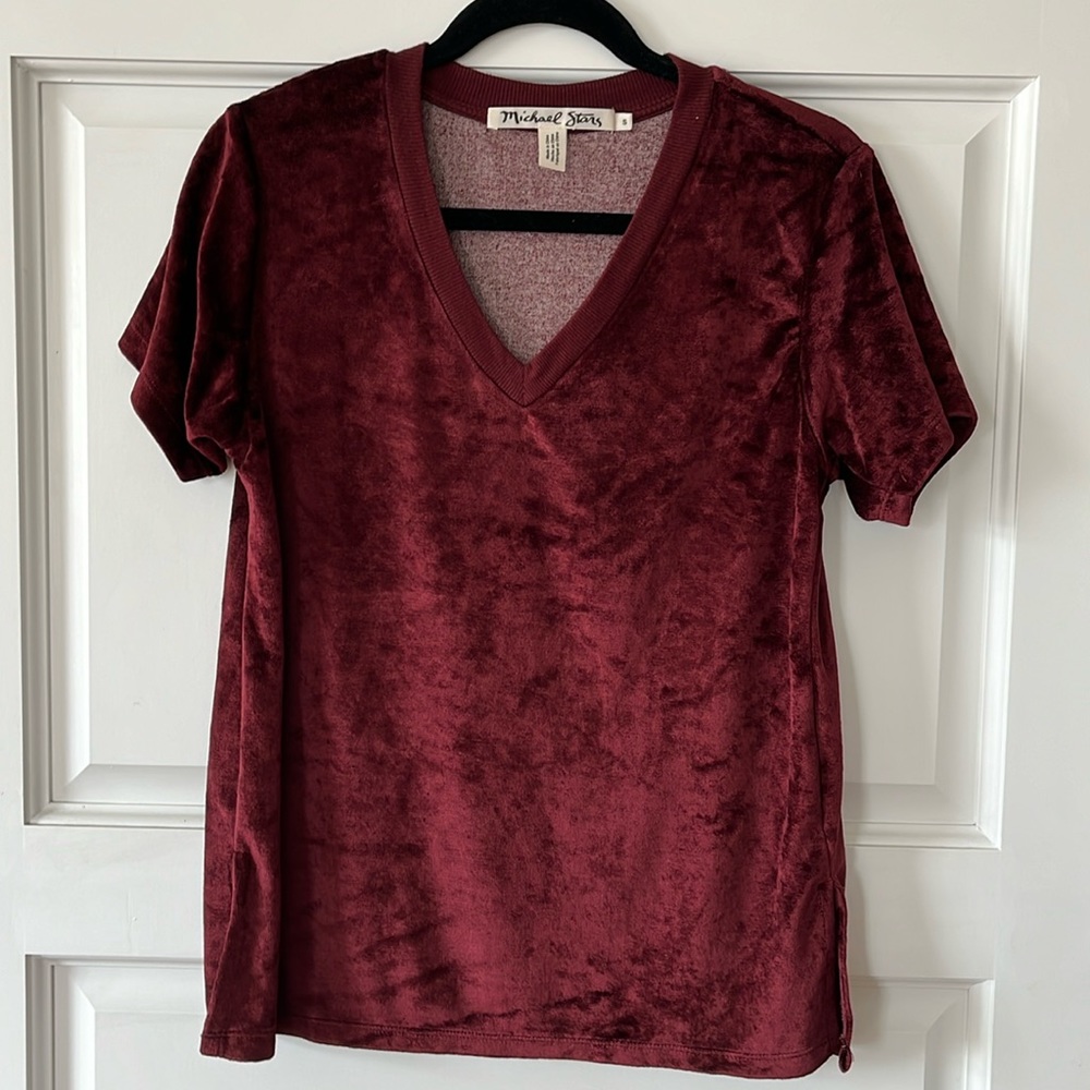 Velvet red short sleeved shirt, Michael Stars, size small